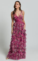 Amalie The Label - Josette Tulle Tiered Maxi Dress - Ink Floral