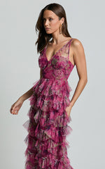 Amalie The Label - Josette Tulle Tiered Maxi Dress - Ink Floral