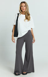 Amalthea Pants - High Waisted Jersey Rib Wide Leg Pants in Charcoal