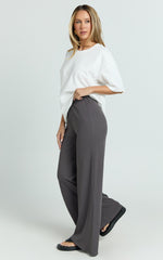 Amalthea Pants - High Waisted Jersey Rib Wide Leg Pants in Charcoal