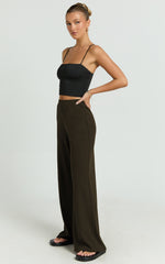 Amalthea Pants - High Waisted Jersey Rib Wide Leg Pants in Chocolate