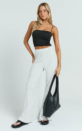 Amalthea Pants - High Waisted Jersey Rib Wide Leg Pants in Light Grey Marl