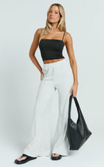 Amalthea Pants - High Waisted Jersey Rib Wide Leg Pants in Light Grey Marl