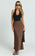 Amari Maxi Skirt - High Waisted Bias Cut Skirt in Chocolate