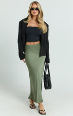 Amari Maxi Skirt - High Waisted Bias Cut Skirt in Olive