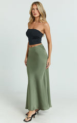 Amari Maxi Skirt - High Waisted Bias Cut Skirt in Olive