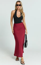 Amari Maxi Skirt - High Waisted Bias Cut Skirt in Wine