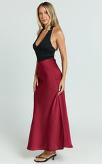 Amari Maxi Skirt - High Waisted Bias Cut Skirt in Wine