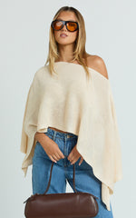 Amarie Top - Sheer Knit Off Shoulder Cape Top in Cream