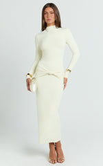 Amelita Midi Dress - Long Sleeve Knot Detail Dress in Cream