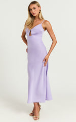 Amitola Midi Dress - V Neck Cut Out Slip Dress in Lilac