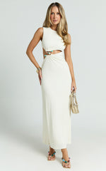 Amy Maxi Dress - High Neck Cut Dress with Hardware Detail in Cream