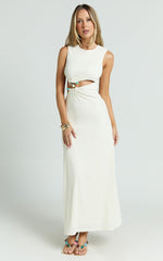 Amy Maxi Dress - High Neck Cut Dress with Hardware Detail in Cream