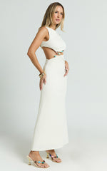 Amy Maxi Dress - High Neck Cut Dress with Hardware Detail in Cream
