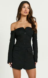 Anabelle Mini Dress - Tailored Off Shoulder Dress in Black