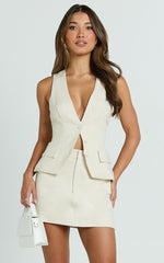 Andie Mini Skirt - High Waisted Tailored Skirt in Cream