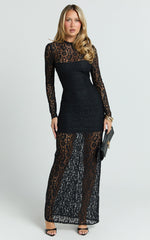 Andrea Maxi Dress - Lace High Neck Long Sleeve Dress in Black