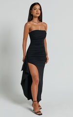 Andrea Midi Dress - Strapless Ruffle Dress in Black