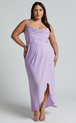 Andrina Midi Dress - High Low Wrap Corset Dress in Lilac