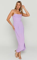 Andrina Midi Dress - High Low Wrap Corset Dress in Lilac