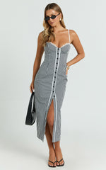 Anessa Midi Dress - Button Front Bustier Fitted Dress in Black