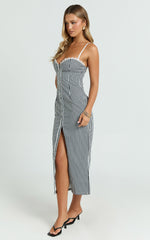 Anessa Midi Dress - Button Front Bustier Fitted Dress in Black