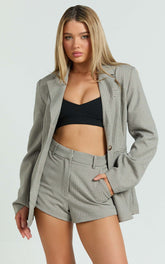 Angela Shorts - High Waist Micro Mini Shorts in Beige Check