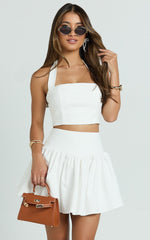 Angelica Mini Skirt - High Waisted V Yoke Skirt in Off White