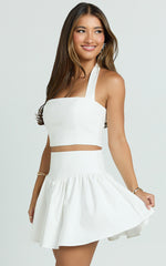 Angelica Mini Skirt - High Waisted V Yoke Skirt in Off White