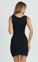 Anita Mini Dress - High Neck Ribbed Dress in Black