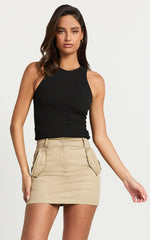 Anna Mini Skirt - High Waisted Cargo Pencil Skirt in Sand