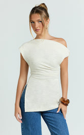 Anna Top - Knit Longline Off Shoulder Top in Cream