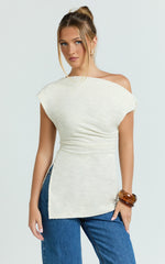 Anna Top - Knit Longline Off Shoulder Top in Cream