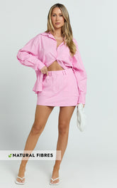 Dream Linen Blend Skort - High Waisted A Line Skort in Pale Pink