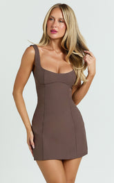 Aretha Mini Dress - Panel Dress in Mocha