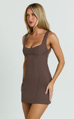 Aretha Mini Dress - Panel Dress in Mocha