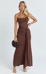 Aria Maxi Dress - Strapless Tie Waist Dress in Chocolate