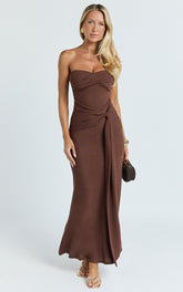Aria Maxi Dress - Strapless Tie Waist Dress in Chocolate