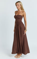 Aria Maxi Dress - Strapless Tie Waist Dress in Chocolate