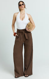 Aria Pants - Low Waisted Wide Leg Pants in Chocolate