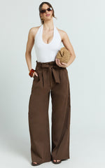 Aria Pants - Low Waisted Wide Leg Pants in Chocolate