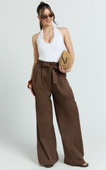 Aria Pants - Low Waisted Wide Leg Pants in Chocolate
