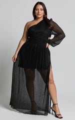 Arosa Maxi Dress - One Shoulder Long Sleeve in Black
