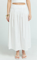 Auburn Maxi Skirt - Poplin Pintucked A Line Skirt in Ivory