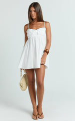 Augustine Mini Dress - Strappy Frill Babydoll Mini Dress in Off White