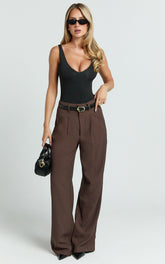 Augustus Pants - High Waisted Wide Leg Tailored Pants in Dark Oak