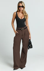 Augustus Pants - High Waisted Wide Leg Tailored Pants in Dark Oak