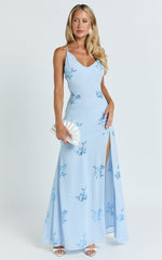 Aurora Maxi Dress - Floral Sequin Cowl Neck Dress in Baby Blue