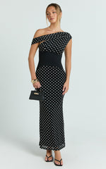 Ava Midi Dress - Asymmetrical Neckline Dress in Black