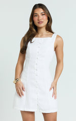 Aveline Mini Dress - Structured Button Front Dress in White